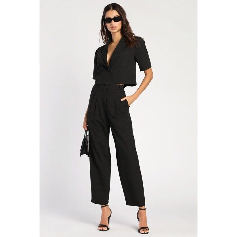 Lulus Black Pleated High-waisted Trouser Pants